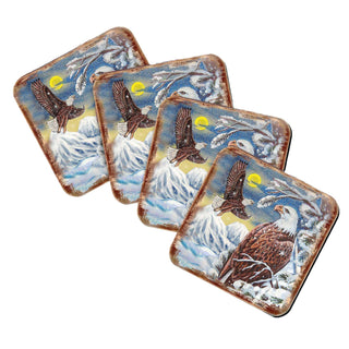 Eagle Wooden Cork Coasters Gift Set of 4 by Nature Wonders - Nature Wildlife Decor  - 95219C-S4