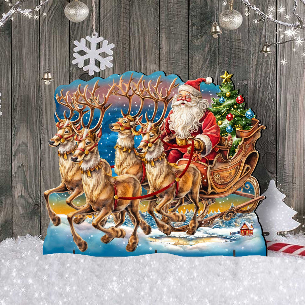Santa in Sleigh Outdoor Decor by G. Debrekht - Christmas Santa Snowman Decor - 8611037F