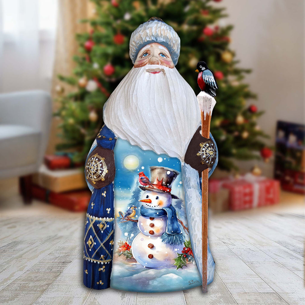 Happy Snowman Santa Hand-Painted WOODCARVED Masterpiece Figurine by G. DeBrekht - Christmas Decor - 8215952