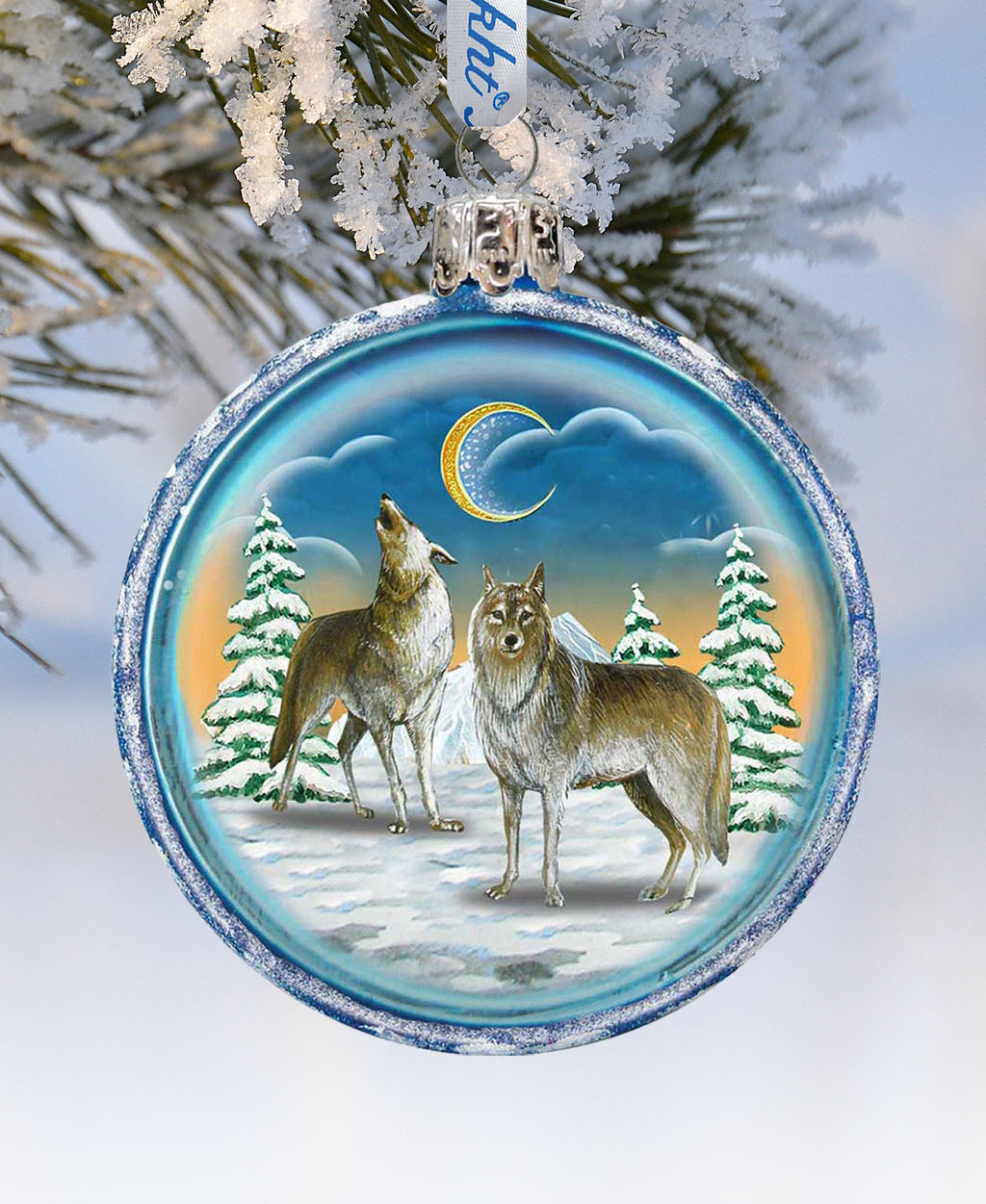 Wolves Glass Ornament by G. DeBrekht - Christmas Santa Snowman Decor - 759-011