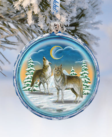 Wolves Glass Ornament by G. DeBrekht - Christmas Santa Snowman Decor - 759-011