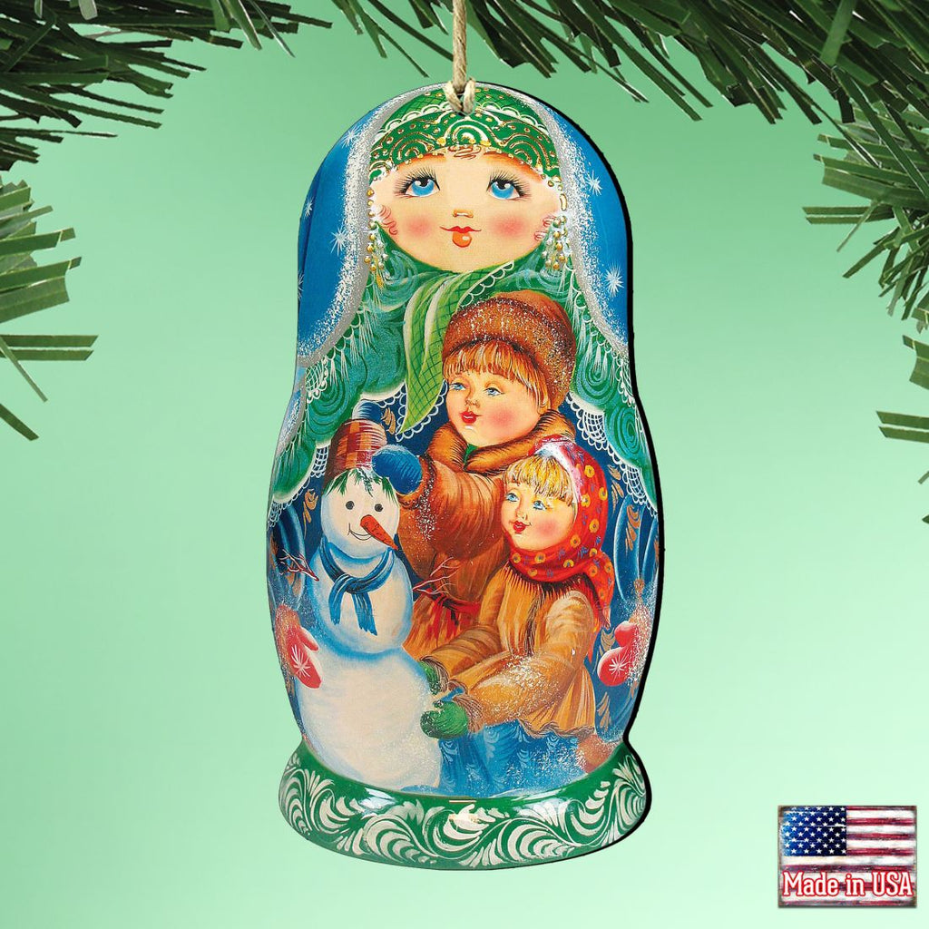 Snowman Play Matreshka Wooden Ornaments by G. DeBrekht - Christmas Decor - 8115932