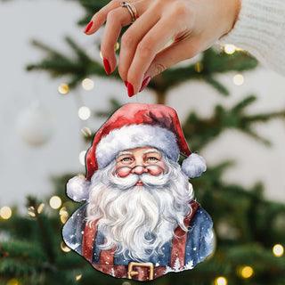 Jolly Santa Faces Decorative Eco Wood Ornaments Set of 3 by G. Debrekht - Christmas Decor - 8091045-S3