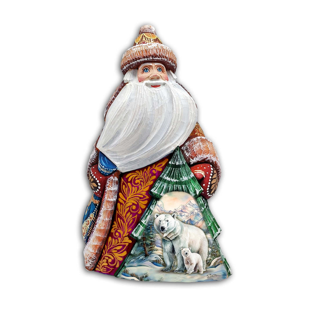 Polar Bear with Cub Santa Hand-Painted WOODCARVED Figurine by G. DeBrekht - Christmas Santa Snowman Decor - 8208016