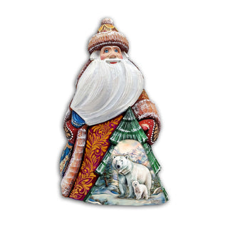 Polar Bear with Cub Santa Hand-Painted WOODCARVED Figurine by G. DeBrekht - Christmas Santa Snowman Decor - 8208016