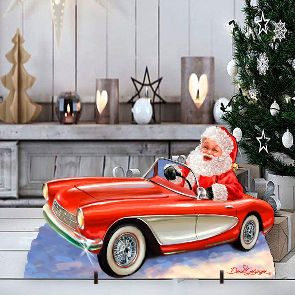 Santa Sports Car Christmas Outdoor Scene by D. Gelsinger - Christmas Santa Snowman Decor - 8461030F-1554