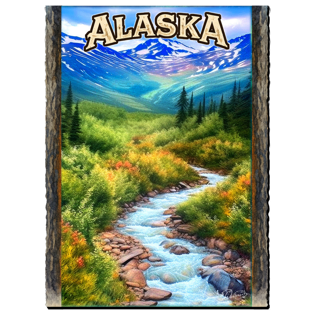 A scenic landscape with a winding river flowing through a mountainous, forested area. The mountains in the background are covered in snow, and the sky is blue with some clouds. The image appears to be a collage of multiple images, and the text 