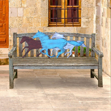 Horse Heads Rustic Bench Decor Wooden Decor - G. DeBrekht - Nature Wildlife Decor  - G99150