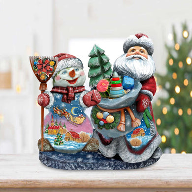 Santa with Snowman Hand-Painted WOODCARVED Masterpiece by G. DeBrekht - Christmas Santa Snowman Decor - 2000019 *** PRE-ORDER - Handmade Just for You! ***