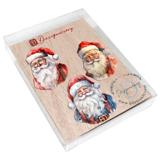 Jolly Santa Faces Decorative Eco Wood Ornaments Set of 3 by G. Debrekht - Christmas Decor - 8091045-S3