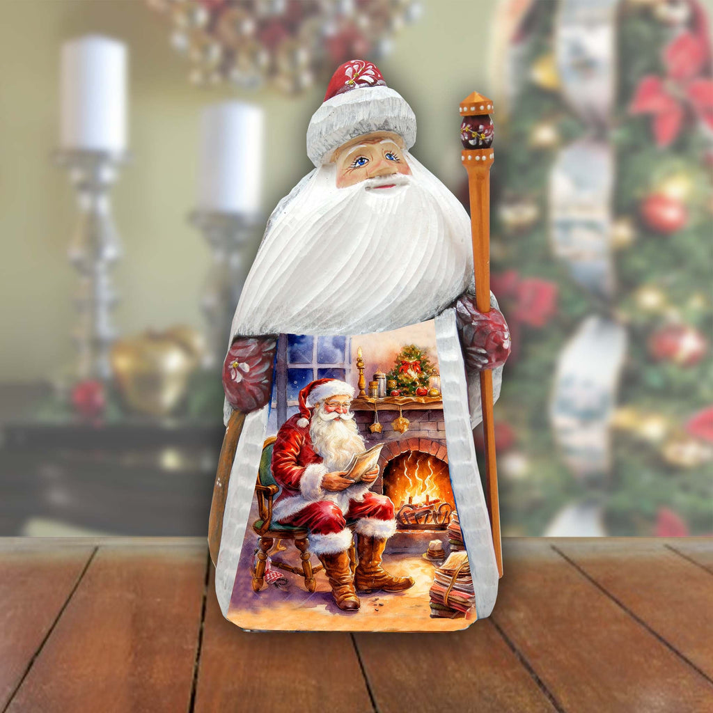 Santa at Fireplace Santa Hand-Painted WOODCARVED Figurine by G. DeBrekht - Nativity Holiday Decor - 8209019