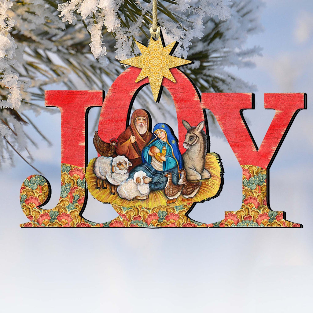 Joy Nativity Wooden Ornaments by G. DeBrekht - Nativity Holiday Decor - 8121454