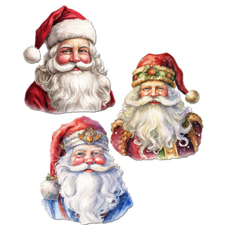 Jolly Santa Faces Clip-On Eco Wood Decorative Ornaments Set of 3 by G. Debrekht - Christmas Decor - 8091045C-S3