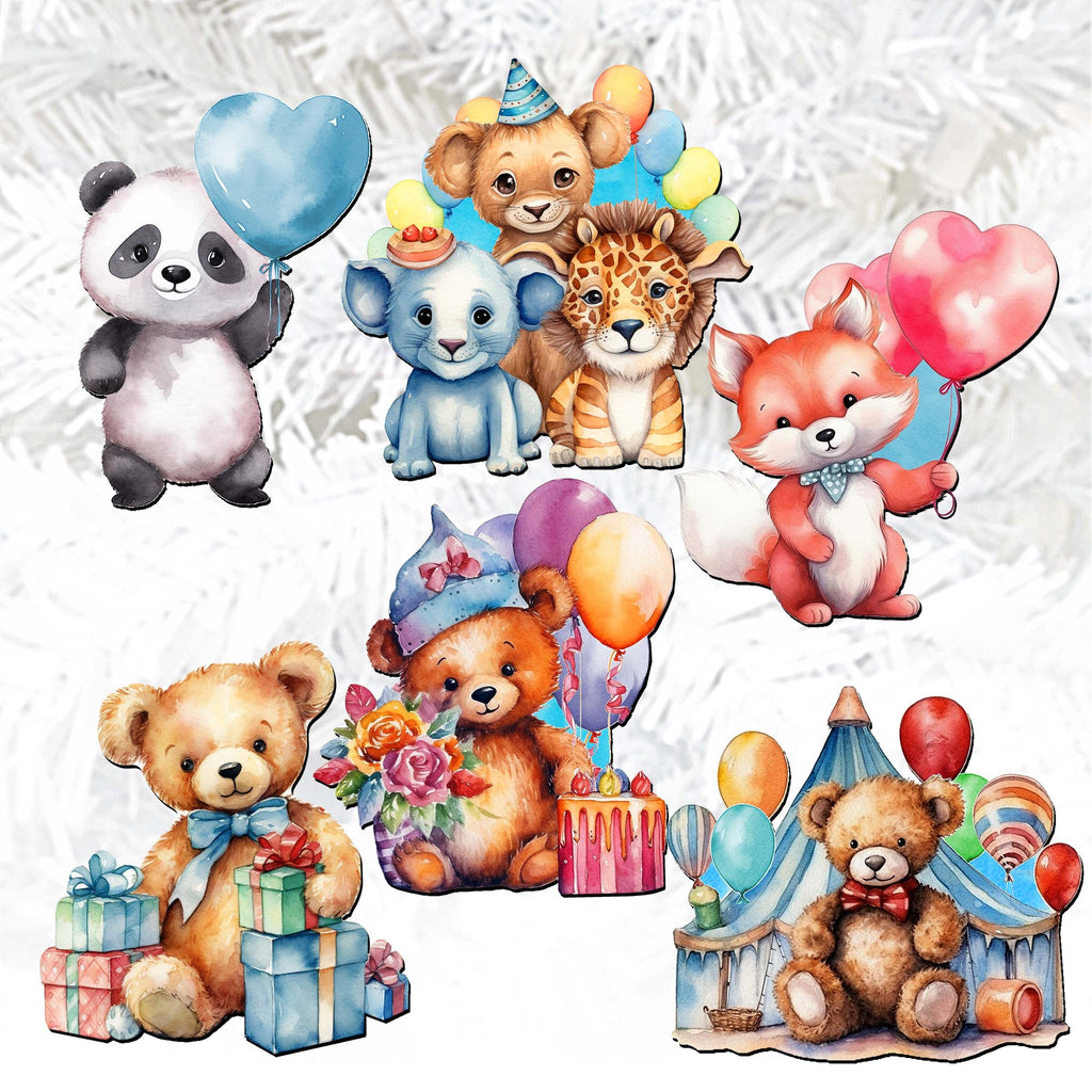 Happy Birthday Clip-On Eco Wood Decorative Ornaments Set of 6 by G. Debrekht - Christmas Decor - 8090035C-S6