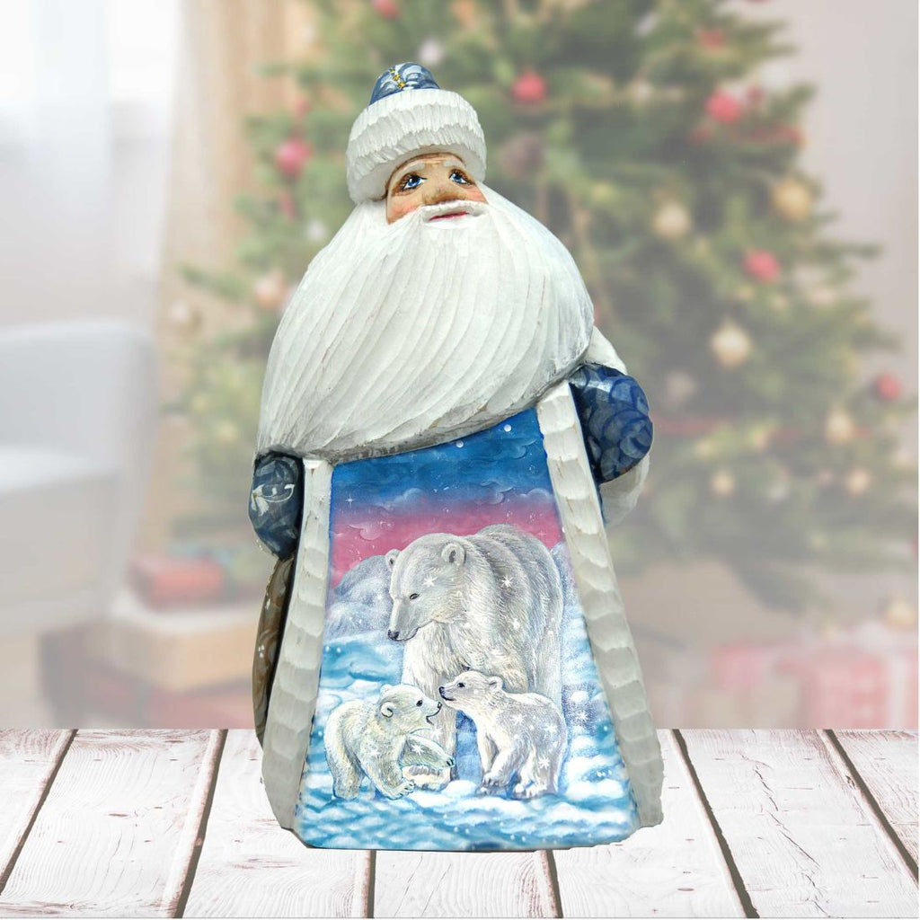 Santa Polar Cub Family Hand-Painted WOODCARVED Masterpiece by G. DeBrekht - Wildlife Holiday Decor - 821542