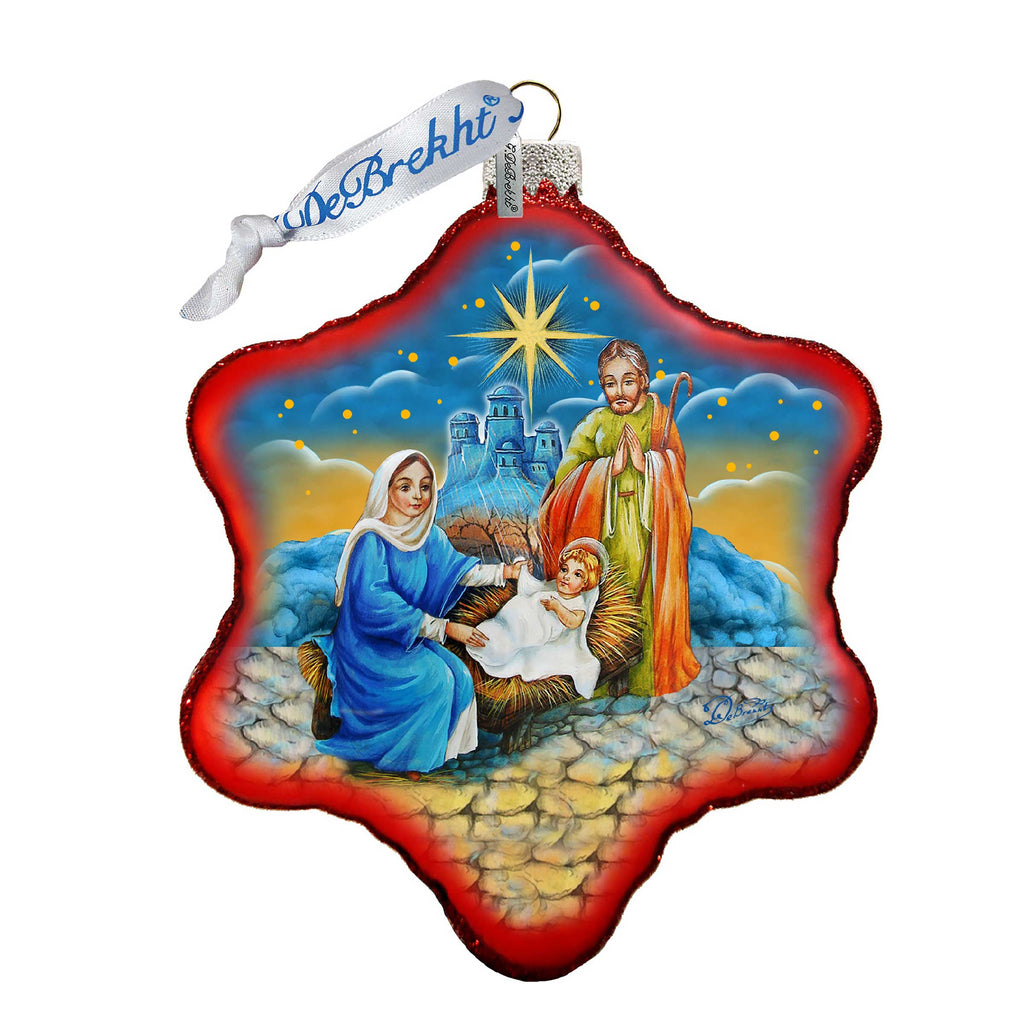 Holy Family Snowflake Glass Ornament by G. DeBrekht - Nativity Holiday Decor - 73552S