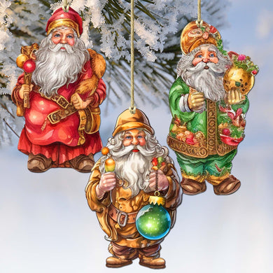 Colorful Santa Decorative Eco Wood Ornaments Set of 3 by G. Debrekht - Christmas Decor - 8091050-2-S3