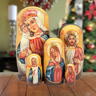 Icon Golden Matreshka Stacking Hand-Painted Dolls Set of 5 by G. DeBrekht - Nativity Holiday Decor - 130122