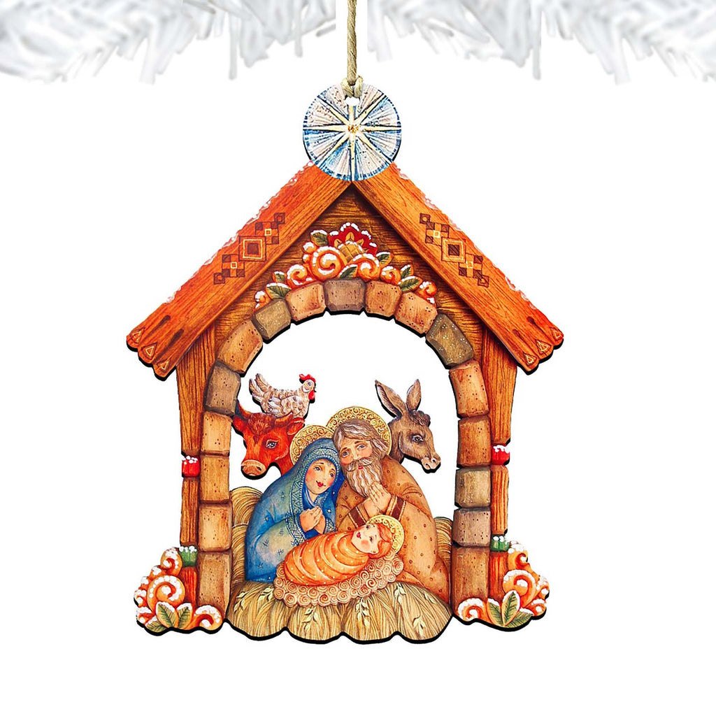 Village Nativity Christmas Wooden Ornaments by G. DeBrekht - Nativity Holiday Decor - 8152630