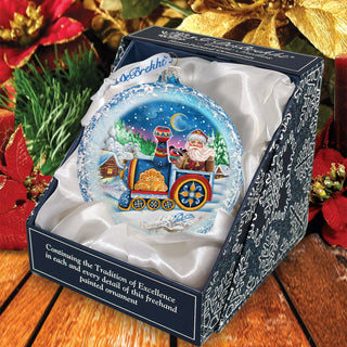 Santa Express Glass Ornament by G. DeBrekht - Christmas Santa Snowman Decor - 744-040