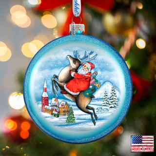 Reindeer Santa Glass Ornament by G. DeBrekht - Christmas Santa Snowman Decor - 744-014B