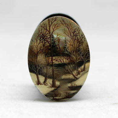 Handpainted One-of-a-Kind Landscape Papier Mache Lacquered Miniature Box 1.5 x 1 Unique Handmade Gift Collectible and Home Decoration