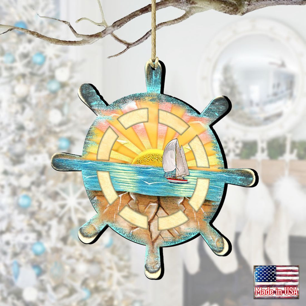 Captain Wheel Wooden Ornaments by G. DeBrekht - Coastal Holiday Decor - 8198536