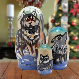 Wolves Matreshka Nesting Hand-Painted Doll Set of 3 by G. DeBrekht - Wildlife Holiday Decor - 14768
