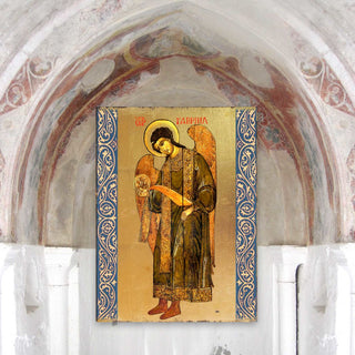 Saint Gabriel the Archangel Wooden Gold Plated Religious Christian Sacred Icon - Inspirational Icon Decor - 85041