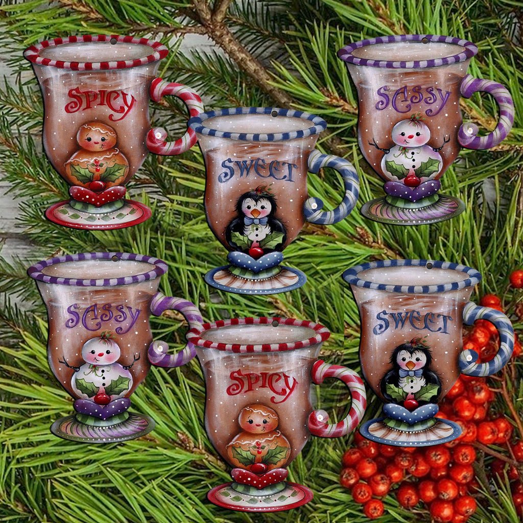 Sweet and Spicy Season Clip-On Eco Wood Decorative Ornaments Set of 6 by Jamie Mills-Price - Christmas Decor - 8090053C-MP-S6