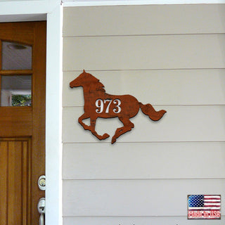 Horse Stable Wooden Personalized House Number Sign by G. Odebrecht - Nature Wildlife Decor - Handcrafted Wooden Handcrafted Wooden Address Sign - MA98154