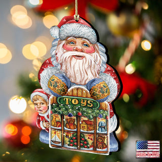 Toy Shop Santa Christmas Wooden Ornaments by G. DeBrekht - Christmas Santa Snowman Decor - 8119172