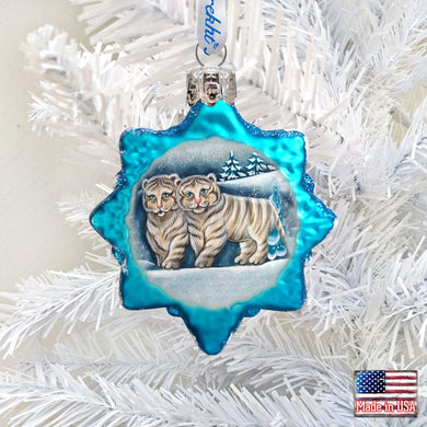 Santa White Tiger Cubs Mercury Glass Ornament by G. DeBrekht - Wildlife Holiday Decor - 771017