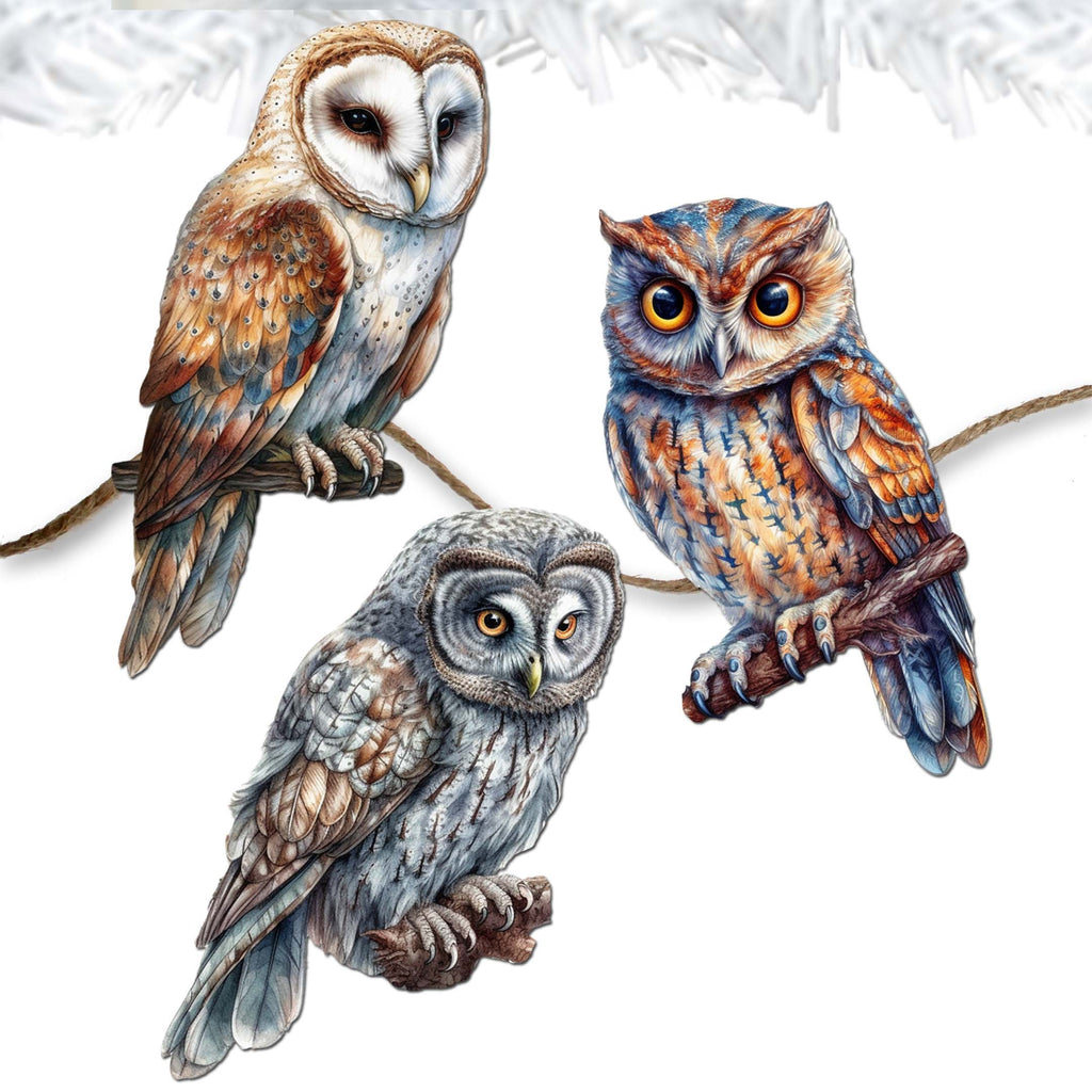 Night Owls Clip-On Eco Wood Decorative Ornaments Set of 3 by G. Debrekht - Wildlife Decor - 8091004C-S3