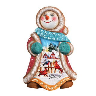 Hand Painted Snowy Day Snowman Ornament Figurine with Scenic Painting by G. DeBrekht - 663311