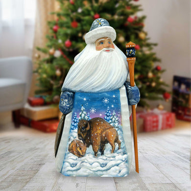 Santa Buffalo Father Frost Santa Hand-Painted WOODCARVED Figurine by G. DeBrekht - Wildlife Holiday Decor - 8215678