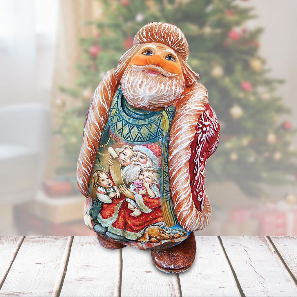 Santa checking his list Handcrafted Christmas Figurine - G. DeBrekht - Christmas Santa Snowman Decor - 534521