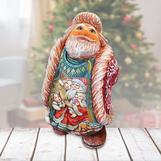 Santa checking his list Handcrafted Christmas Figurine - G. DeBrekht - Christmas Santa Snowman Decor - 534521