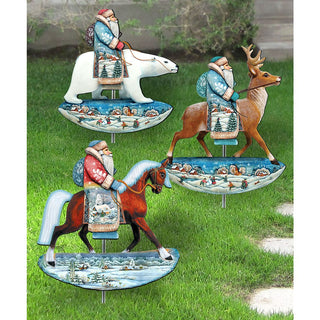 Riding Santa Outdoor Walkway Outdoor Garden Decor of 3 by G. DeBrekht - Christmas Decor - 8120121MS3