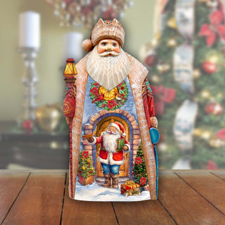 Santa's Surprise Visit Santa Hand-Painted WOODCARVED Masterpiece by G. DeBrekht - Christmas Decor - 210233SE