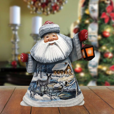 Winter Cabin Santa Hand-Painted WOODCARVED Masterpiece by G. DeBrekht - Wildlife Holiday Decor - 821508-16