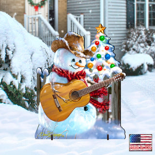 Guitar Rocker Snowman Christmas Outdoor Scene by D. Gelsinger - Christmas Santa Snowman Decor - 8121120F-1531