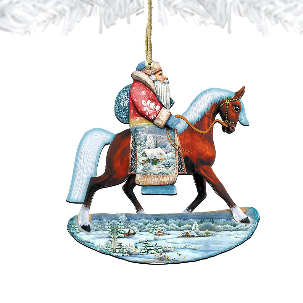 Horsey Santa Christmas Wooden Ornaments by G. DeBrekht - Christmas Santa Snowman Decor - 8151121