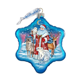 Santa Polar Story Snowflake Glass Ornament by G. DeBrekht - Christmas Santa Snowman Decor - 754-011