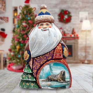 Sea Lion Santa Hand-Painted WOODCARVED Masterpiece Figurine by G. DeBrekht - Christmas Decor - 8206026