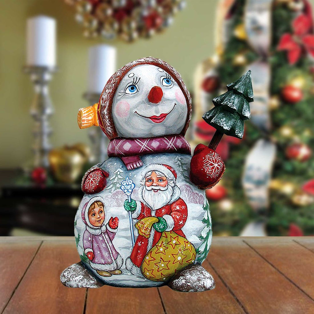 Snowman with Santa Hand-Painted WOODCARVED Masterpiece by G. DeBrekht - Christmas Santa Snowman Decor - 8215892 *** PRE-ORDER - Handmade Just for You! ***