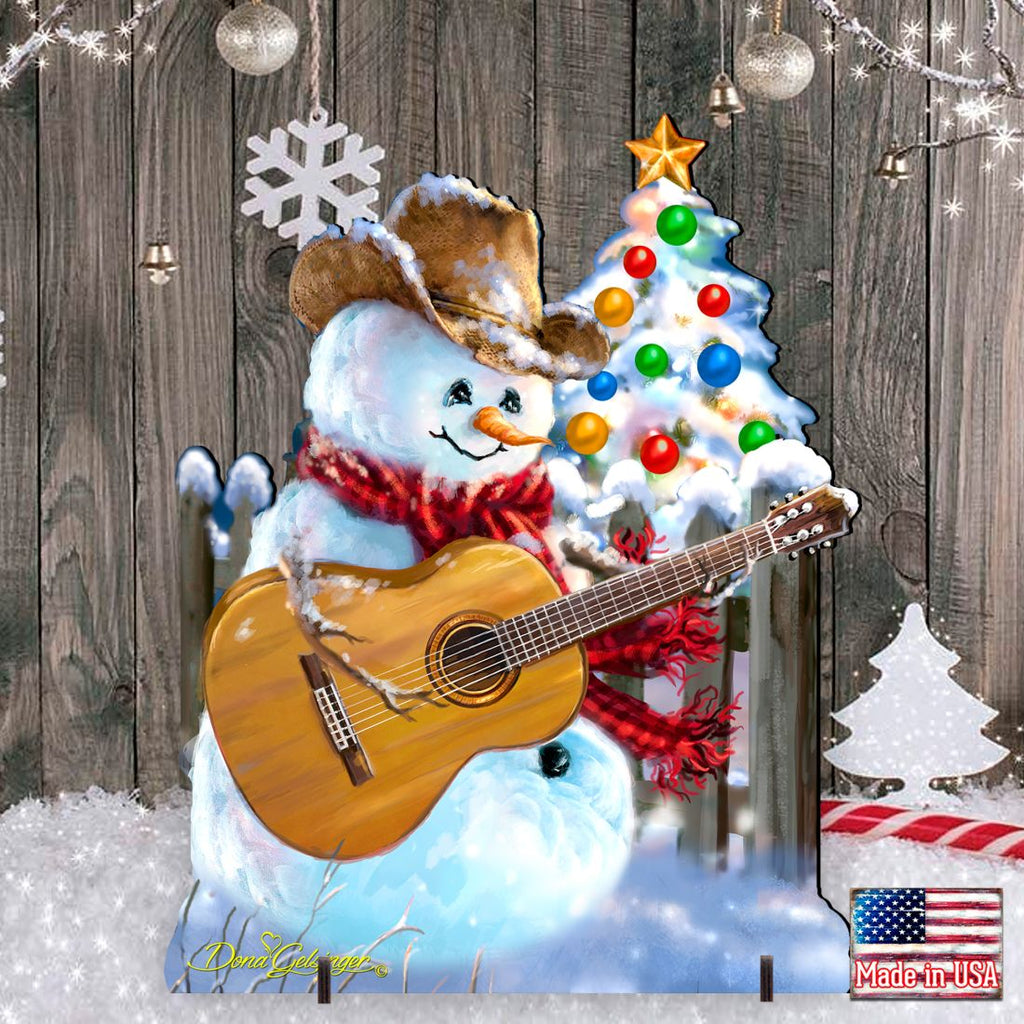 Guitar Rocker Snowman Christmas Outdoor Scene by D. Gelsinger - Christmas Santa Snowman Decor - 8121120F-1531