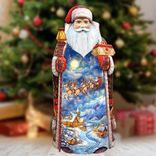 Enchanting Midnight Journey Hand-Painted WOODCARVED Masterpiece Figurine by G. DeBrekht - Santa Snowman Christmas Decor - 215869