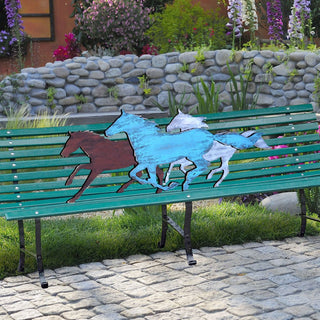 Horse Heads Rustic Bench Decor Wooden Decor - G. DeBrekht - Nature Wildlife Decor  - G99150