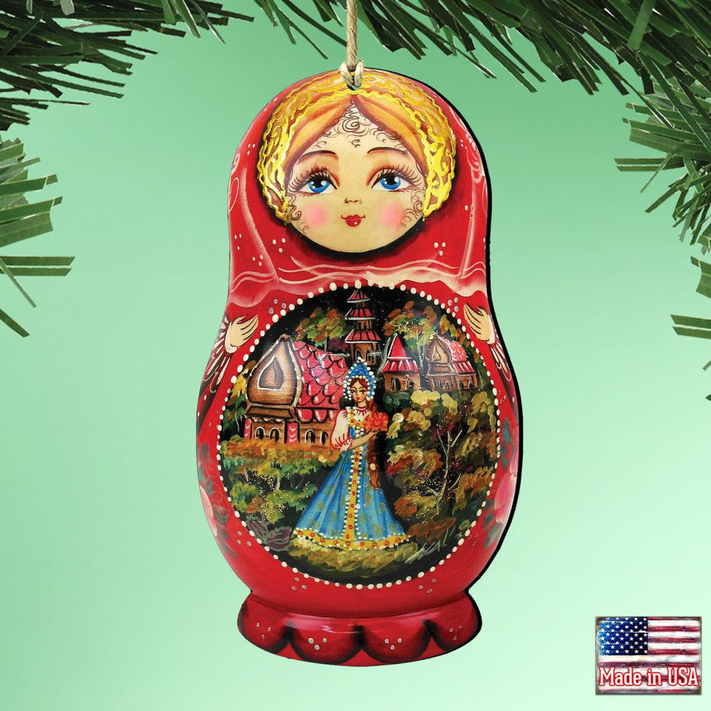 Scarlet Flower Matreshka Wooden Ornaments by G. DeBrekht - Christmas Santa Snowman Decor - 8115103